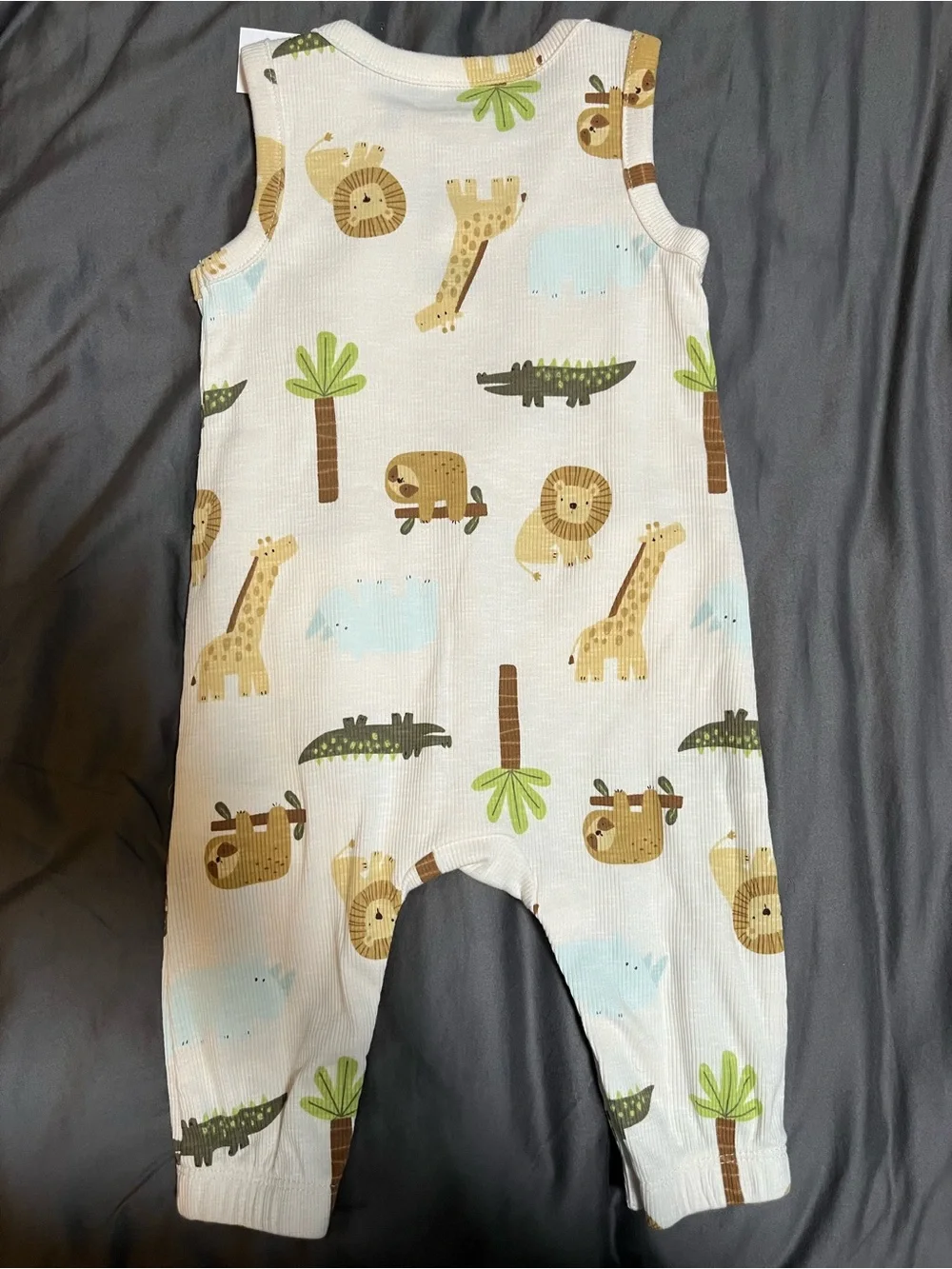 Safari Printed Sleeveless Henley One-Piece Romper for Baby